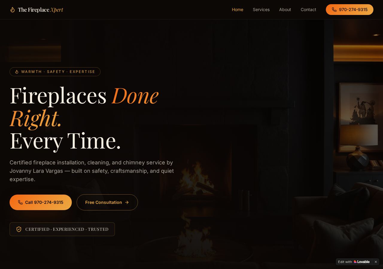 Fireplace Installation Company website screenshot